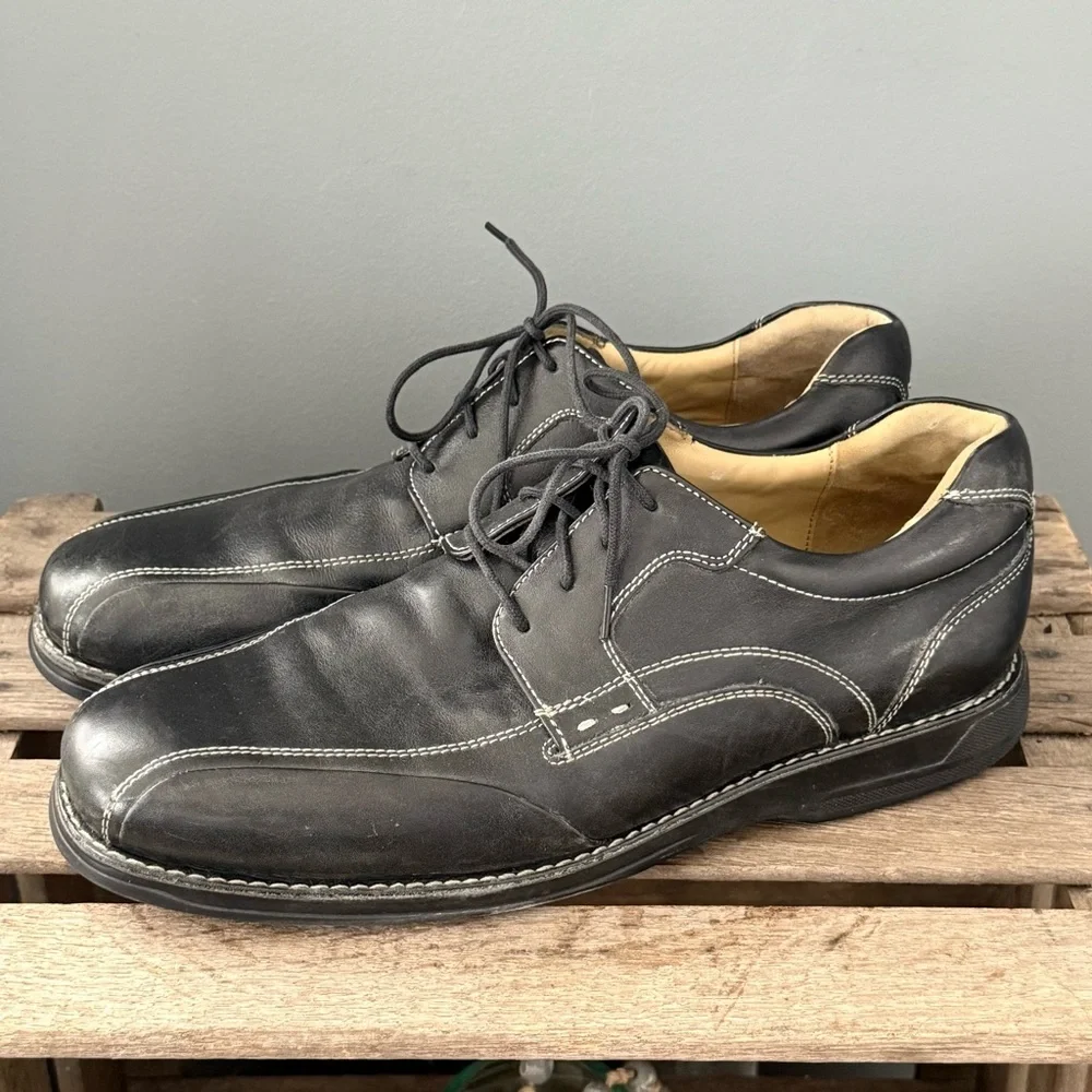 Johnston & Murphy Shuler Bicycle Oxford Shoes 11.5 Black Sheepskin‎ Leather A33